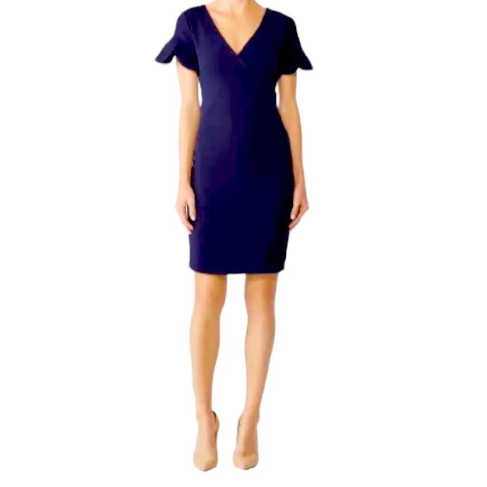 Alexia Admor Dark Navy Blue Surplice Front Tulip Sleeves Sheath Dress,Size Large